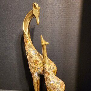 Gold Bejeweled Mom and Baby Giraffe Figurine